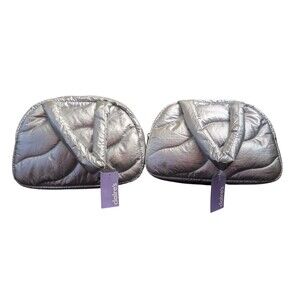 Claire’s Silver Puffer Cosmetic Bag Set – Quilted Makeup Pouch, New with Tags